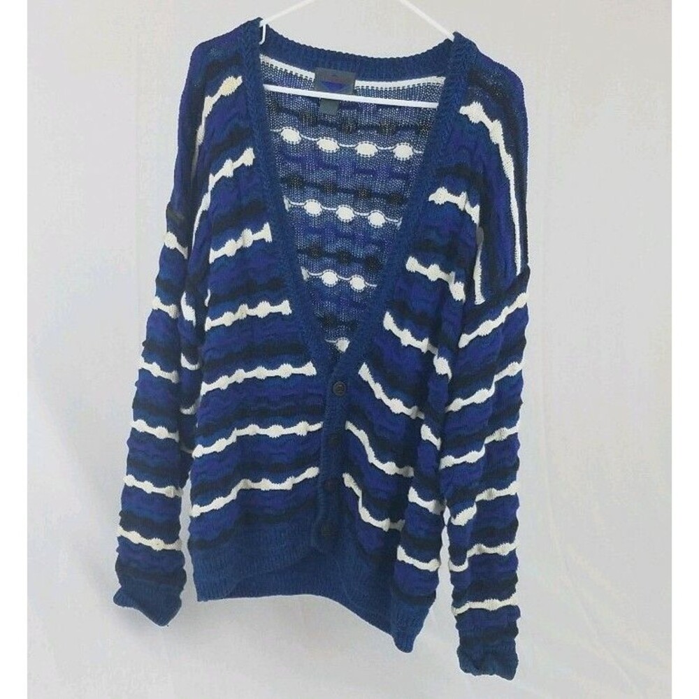 ETCHINGS 1C Men's Medium Cardigan Sweater 90's 3d Hip hop  Cosby style